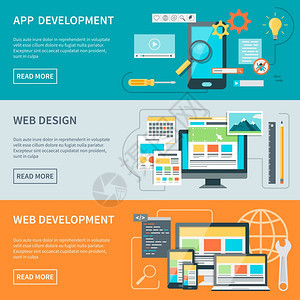 网页开发集与线应用程序分析服务孤立矢量插图