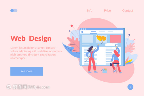 网页开发平背景与涂鸦风格的画家图像,网页,屏幕链接文本矢量插图